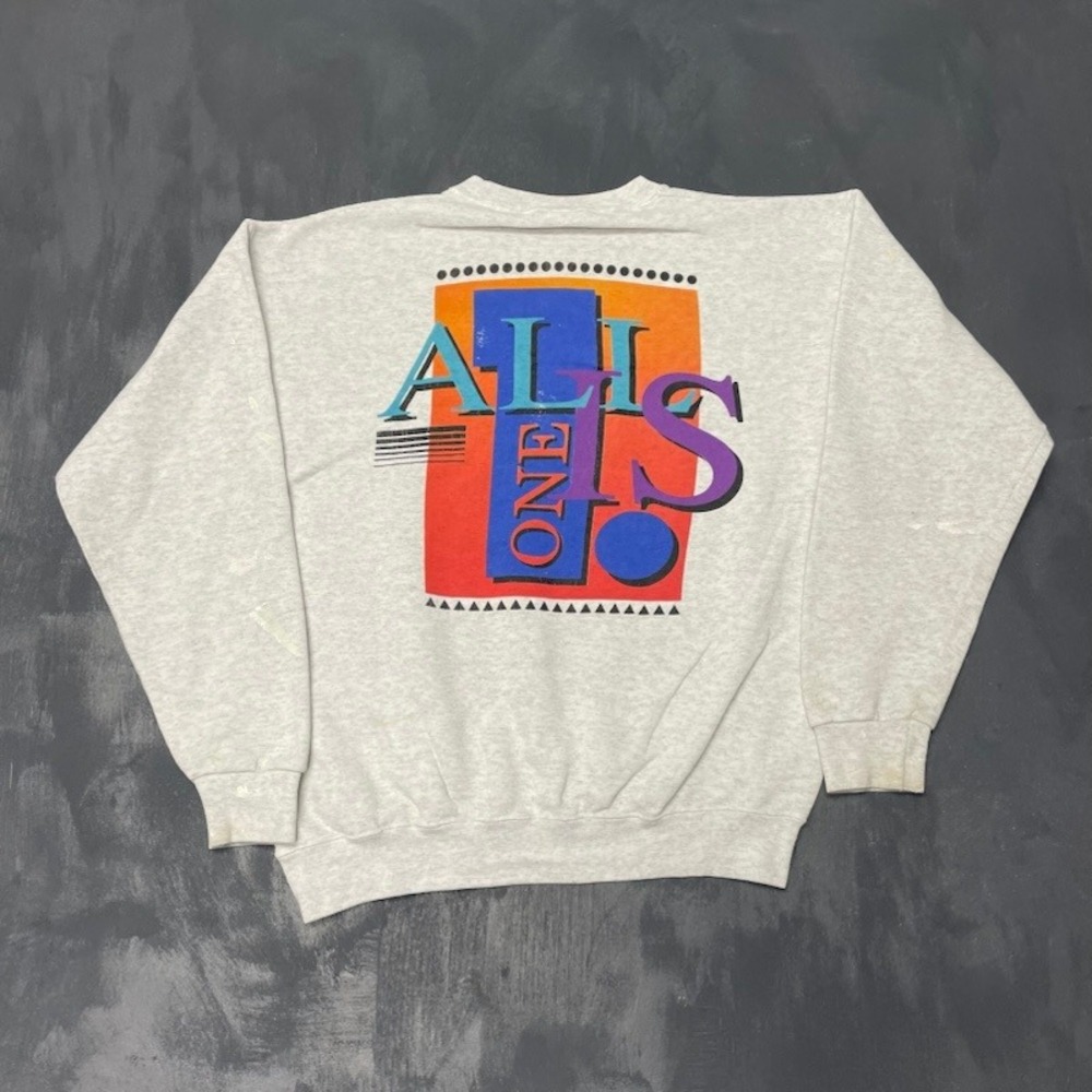 Vintage All Is One Graphic Sweatshirt Men Large Grey 90s Hard Rock Cafe